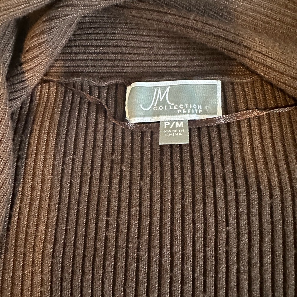 JM Collection Chocolate Ribbed Cardigan - Picture 2 of 5